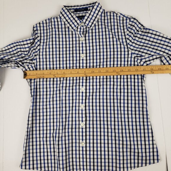 Lands End 2P Plaid 3/4 Roll Up Sleeve Women Top Shirt Petite Button Up Petite - Picture 9 of 11